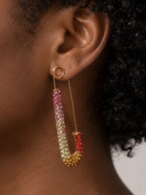 Multicolor Crystal Safety Pin Earrings